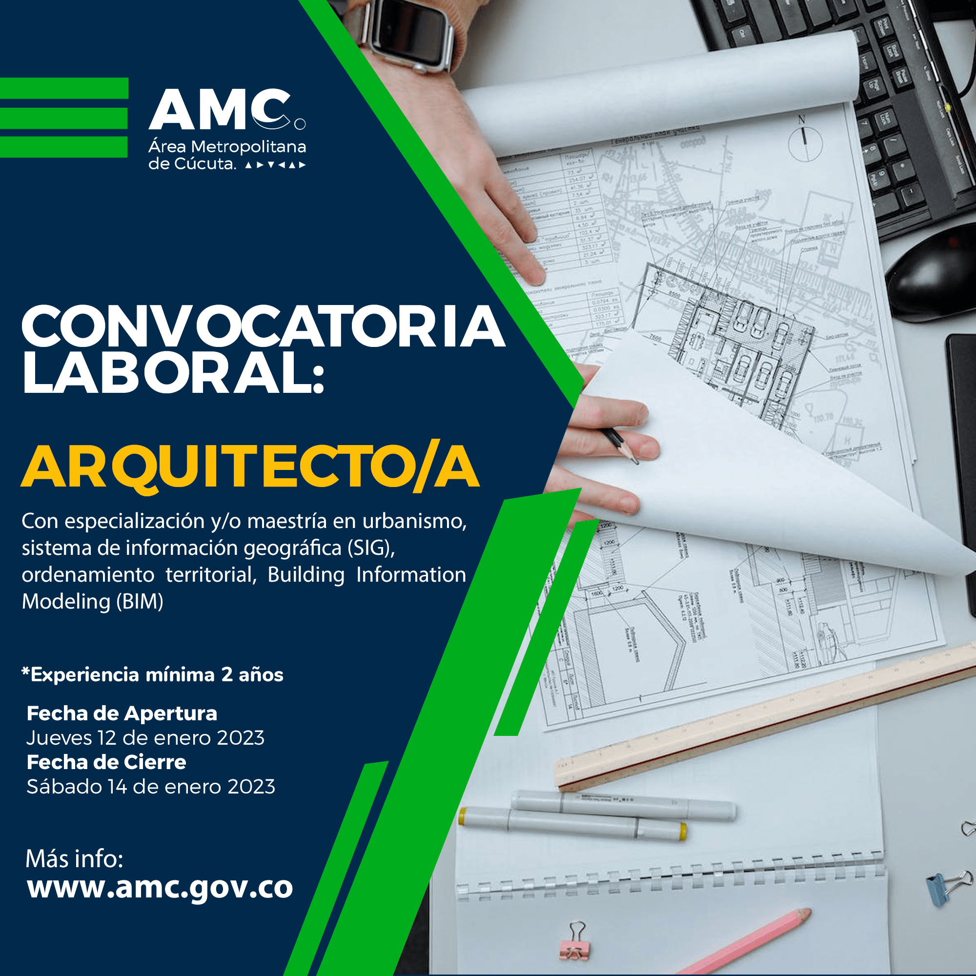 Convocatoria laboral para Arquitecto en el Área Metropolitana de Cúcuta