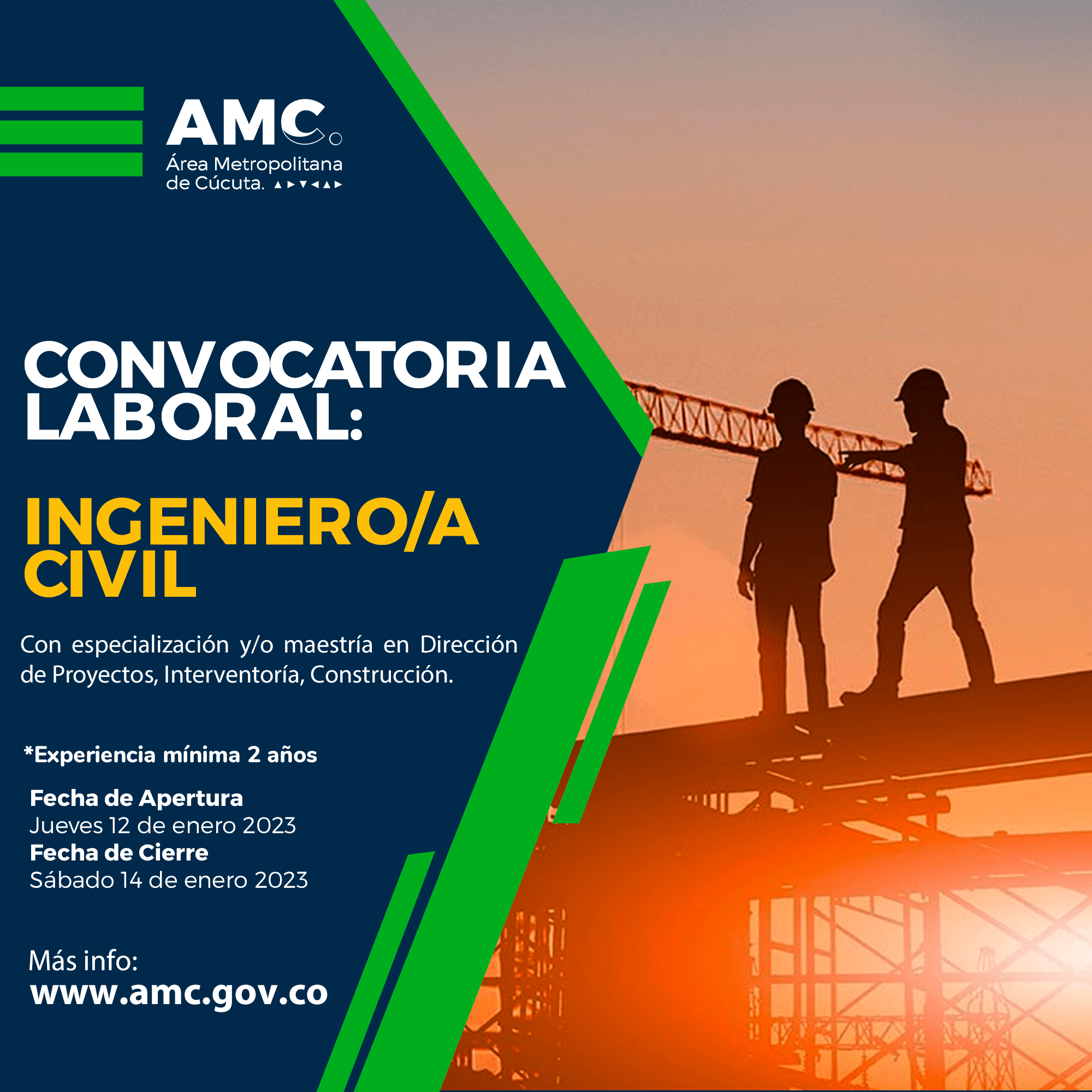 Convocatoria laboral para Ingeniero Civil en el Área Metropolitana de Cúcuta
