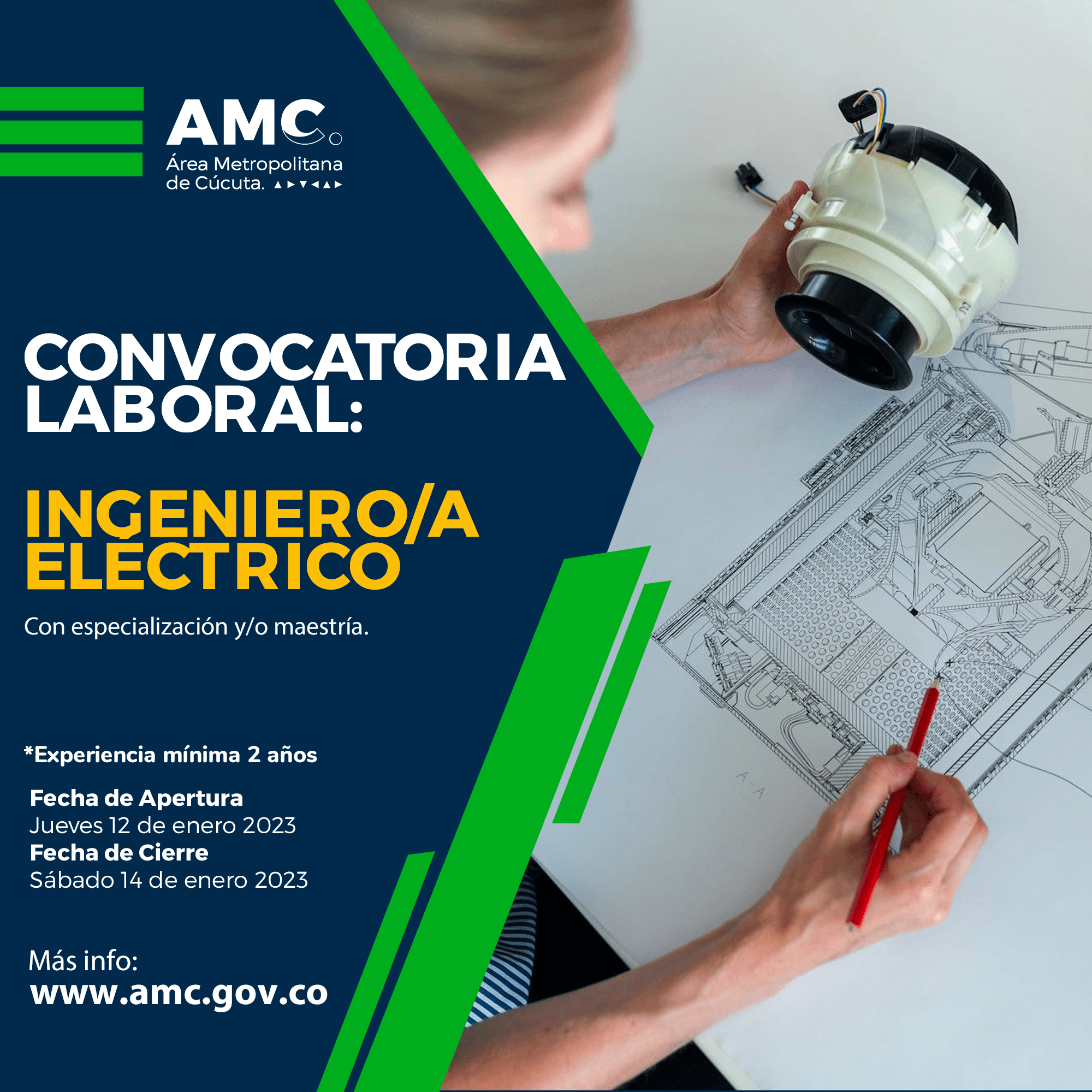 Convocatoria laboral para Ingeniero Electrico en el Área Metropolitana de Cúcuta