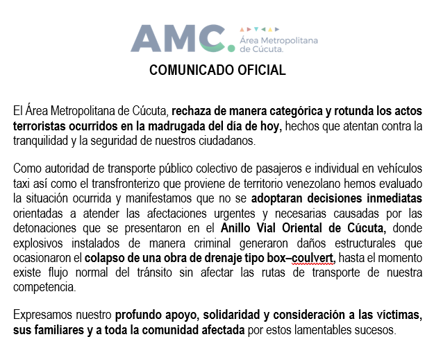 Comunicado a la opinión pública - Se rechaza de manera categórica y rotunda los actos terroristas ocurridos en la madrugada del día de hoy.